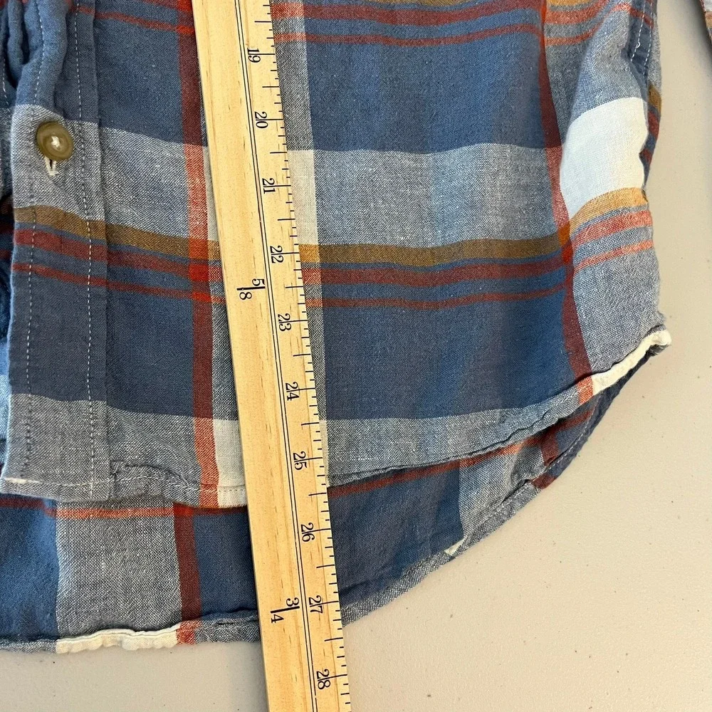 Pendleton Mens Blue Orange Plaid Linen Rayon Button‎ Down Shirt Size M